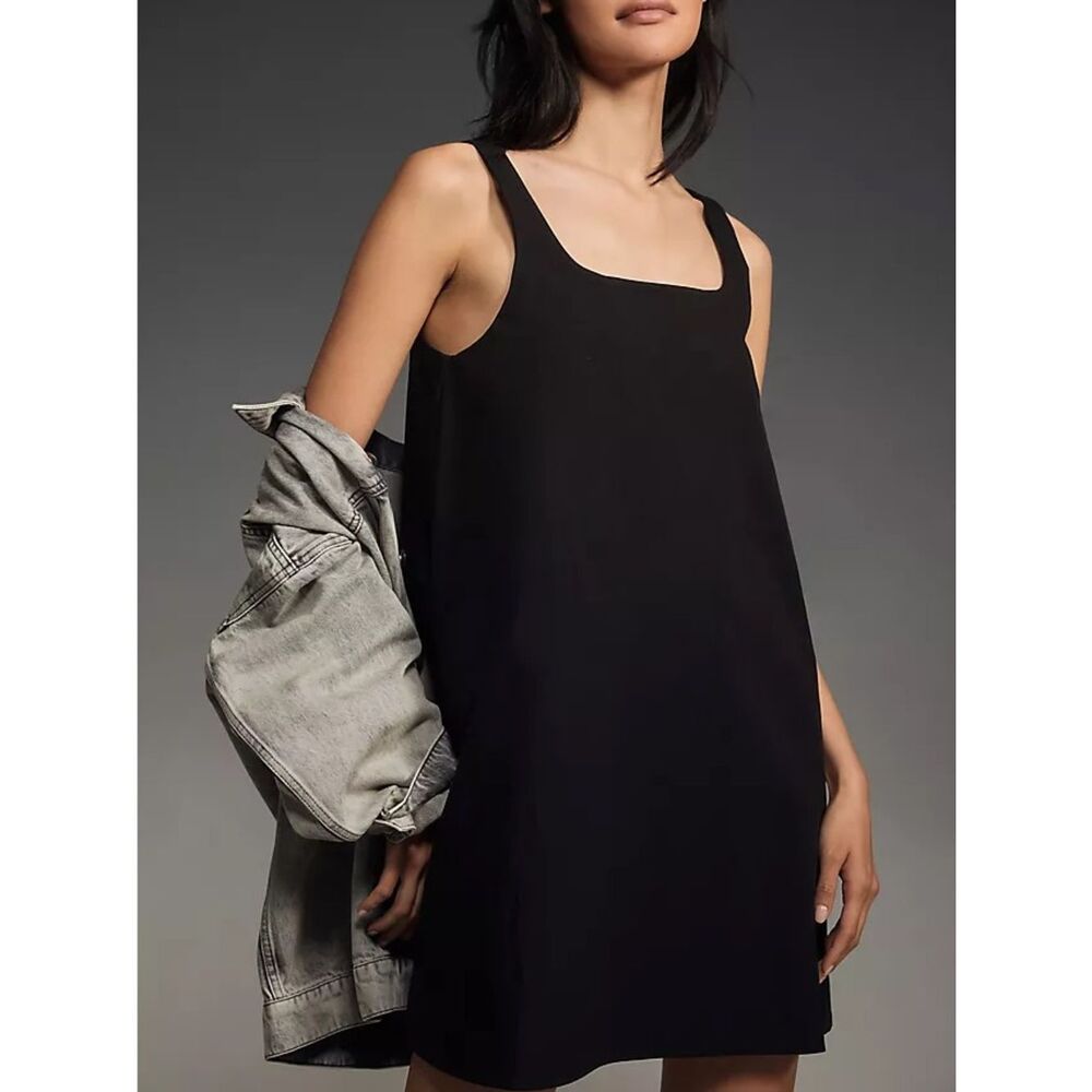 Anthropologie Sleeveless Square Neck Shift Mini Dress Black Size Medium - Picture 2 of 4